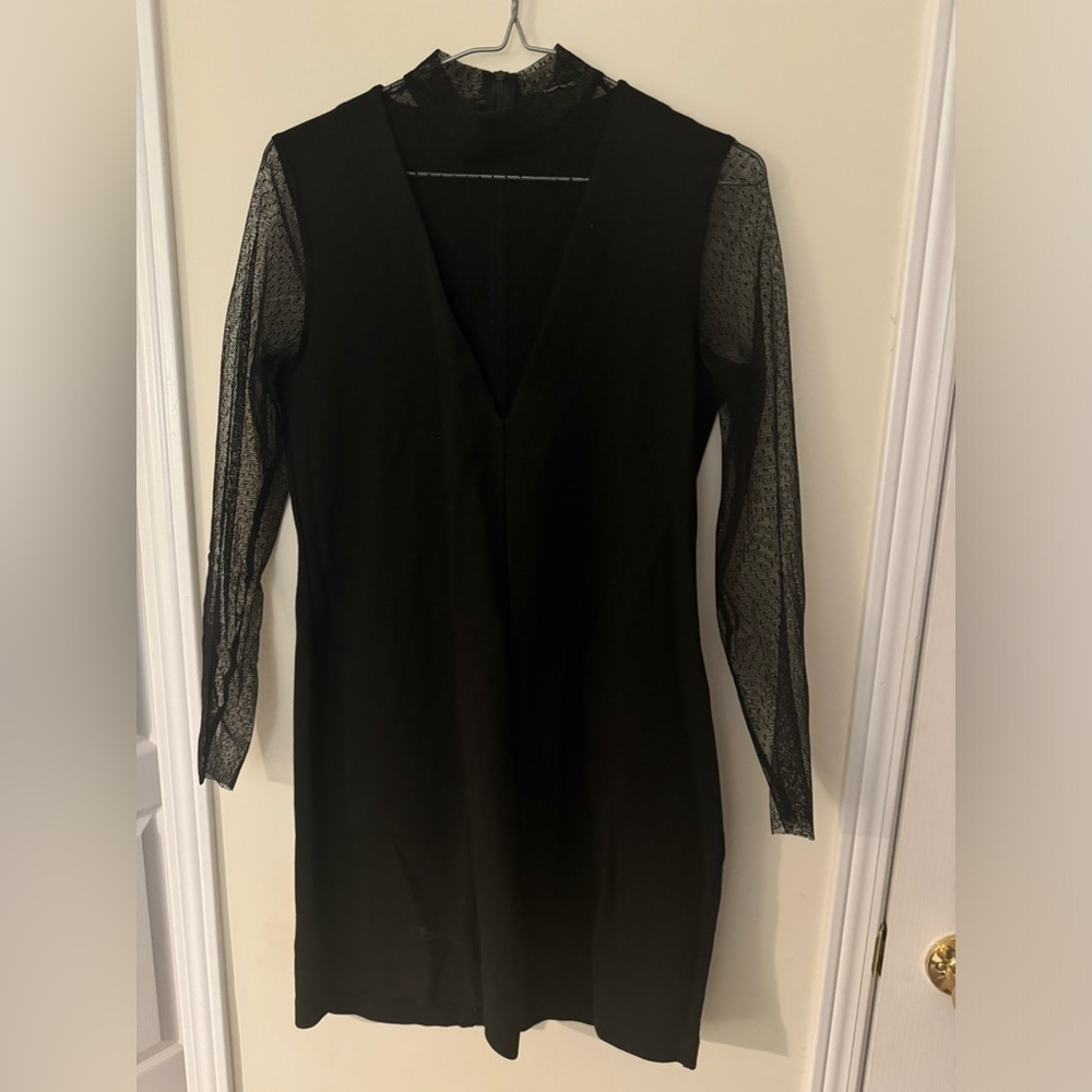 ZARA Dress With Sheer Sleeves And Sheer Neckline